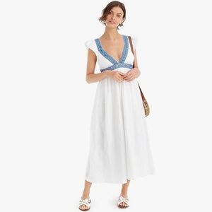 J. Crew White Midi Dress with Blue Trim